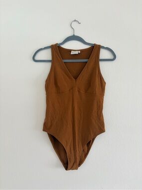 Richer Poorer V-neck Tank One-Piece Bodysuit in Woodgrain